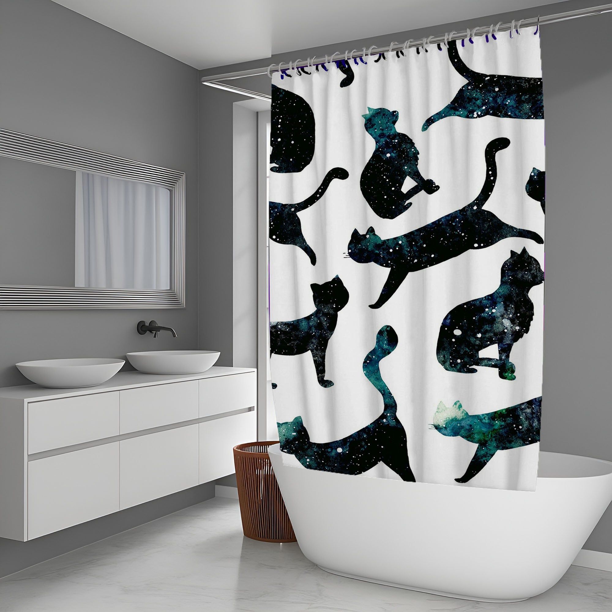 Cat And Galaxy Shower Curtain