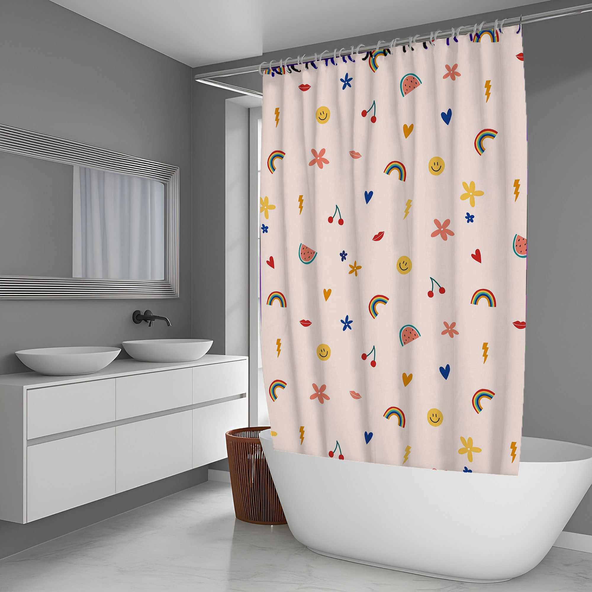 Cute Emoticon Stuff Pattern Shower Curtain